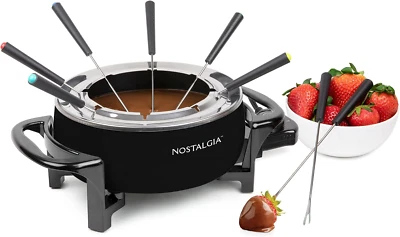 12-Cup Electric Fondue Pot Set for Cheese & Chocolate-8 Color-Coded Forks, Tempe