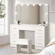 Oikiture Dressing Table Large Makeup Mirror Vanity Desk 10 LED Bulbs White