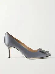 [Manolo Blahnik] Manolo Blahnik - Hangisi 70 Crystal-embellished Satin Pumps - Navy - IT37 IT 37 Blue