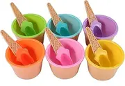 Justivana 6Pcs Ice Cream Bowl Set Different Color Ice Cream Spoon Bowl Tableware Set Children Cartoon Bowl
