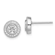 Brilliant Embers Sterling Silver Rhodium-plated 40 Stone Micro Pav?ÇÜ Halo CZ Post Earrings