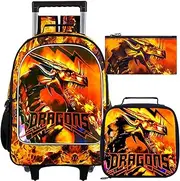[ZLYERT] 3Pcs Rolling Backpack for Girls, Kids Roller Backpack with Wheels, Unicorn Mermaid Dinosaur Wheeled Bookbag for school