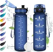 Sports Water Bottle, 1 Litre, Leak-Proof Water Bottle with Filter, Sports Water Bottle with Time Marking, Suitable for Carbonated Drinks, Sports Bottle for Gym, School, Adults, Outdoor, Camping, Yoga