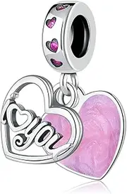 [JORLLA] 925 Sterling Silver Charms fit Pandora Charms Bracelet I Love You Mom Daughter Grandma Nana Wife Friends Heart Charm Bead for Christmas Mother's Day Valentines Gift