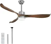 USOR 56" Modern Ceiling Fan with Lights and Remote, Brown Sliver Ceiling Fan, 3 Curved Blades, Noiseless Reversible Motor, Indoor LED Ceiling Fan for Kitchen Bedroom Living Room
