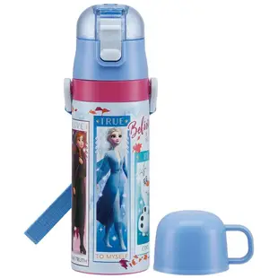 [冰雪週慶] 迪士尼Disney-冰雪奇緣彈蓋式直飲-不鏽鋼保冷保溫杯470ML-附背帶-兩用型飲口