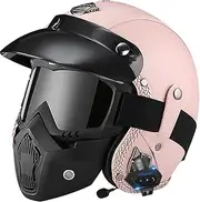 Retro Bluetooth Motorbike Helmet Retro Jet Helmet with Bluetooth Open Helmet Removable Liner for Adult Men Women Motorcycle Cruiser DOT/ECE Approved