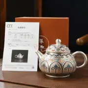 999 silver enamel color Fengming Pot Ceramic Silver Teapot Kung Fu Tea Set