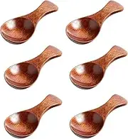 6PCS Brown Condiments Spoon Wooden Spice Spoons Jam Mustard Scoops Spoon for Sugar Jar Salt Honey Wood Scoops for Canisters Coffee
