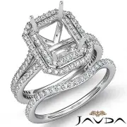 Emerald Diamond Semi Mount Engagement Ring Bridal Set 18k Gold White 2.50 Ctw.