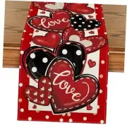 Polka Dot Heart Love Valentine's Table Runner, 13" x 36", Table Runner Red