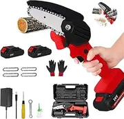 Mini Chainsaw Cordless 4 Inch Cordless Electric Chainsaw Battery Powered with Box 0.7kg Lightweight Pruning Shears for Courtyard Tree Branch Wood Cutting (Color : Mini Chainsaw Red)