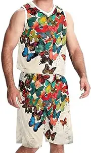 [KQNZT] Basketball Jersey and Shorts, Jerseys for Men, Men's Basketball Jersey, Modern Art Pattern Spring Colored Butterfly Heart Shape
