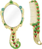 Baluue Vintage Handheld Mirror Rhinestone Palace Mirror Portable Makeup Mirror Small Hand Mirror for Women Teens Girls