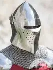 Medieval Armor Helmet Barbuta Visored Helmet w/Chainmail Combat Replica Helmet