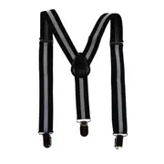 Boys Adjustable Black With Thick White Stripe Patterned Suspenders