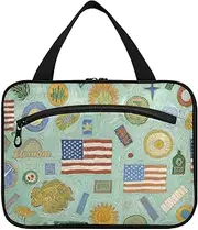 Art Painting Retro American Green hanging men toiletry bag with hook, designer waterproof for women travel bolsos para hombre L, Art painting retro American green, Modern