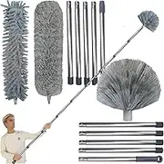 Tockrop 20+ Feet High Reach Duster Kit with 3-14 ft Extension Pole for Cleaning Fan, Spider Web, High Ceiling, Blinds, Furniture, Cars - Cobweb Microfiber Duster // Outdoor & Indoor Extendable Duster