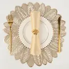 Evevda Placemats for Dining Table Set of 6 Gold round Hollow Out
