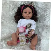 22 inch Realistic African American Reborn Baby Dolls Black Girl Sky Blue