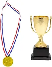 Gold Trophy Cups Award Medals: Plastic Trophies Winner Medals Golden Award Trophy Cup and Honor Medal for Winning Prizes Competitions Ceremony Appreciation