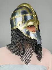 Vandal Medusa Helmet – Viking Chainmail Steel & Brass LARP Armor – Hand Forged
