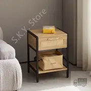 15.74" Modern Rattan Nightstand, End Table with Drawer and Metal Legs, Natural