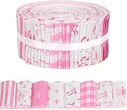 40 Pcs Pink Bows Cotton Jelly Roll Fabric Strips Plaid Dot Heart Bow Fabric Strips for Quilting Crafting Precut Patchwork for Sewing DIY Crafts Cotton Fabric Bundles Strips 39.37 × 2.55 Inch(Pink Bow)