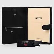Nordform Portfolio Leather Folder - Writing Case with YKK Zip, A4 File Folder Organiser, Folder with Pen Holder & Document Bag - Black