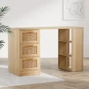 Rattan 3 Drawer Computer Desk Oak