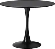 OIKITURE Round Dining Table with Marble Top, 90cm Dining Table with Metal Leg, Kitchen Table for Dining Room, Kitchen, Living Room, Black