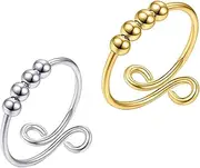 ORFOFE 2pcs Pressure Ring Adjustable Rings for Women Worry Ring Gold Fidget Ring Sensory Rings Mens Women Fidget Ring Fashion Jewelry for Women Christmas Restless Stainless Steel Miss