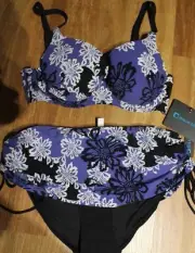 NEW AQUA BLU FLORAL UNDERWIRE SWIM BIKINI TOP + SKIRT SET SIZE 10 RRP $99