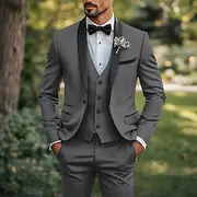 Men's Wedding Suits Black Tie Tuxedos Business Formal Summer Solid Colored Standard Fit 3 Piece Single Breasted One-button