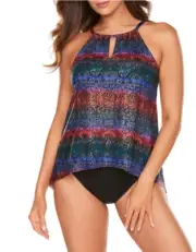 *Miraclesuit Tramonto Belle Peephole High Neck Tankini Top Bronze Multi 10 NWT