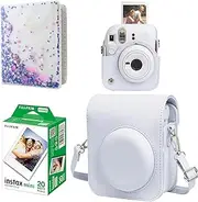 Starter Kit For Fuji Instax Mini 12 Clay White Includes Mini Instant Film 20 Photos, Solid Colour Protective PU Leather Case for Instax Mini 12 & 64 Pocket Mini Photo Book Album