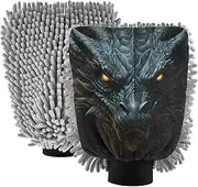 XYMZR Black Dragon Gold Eyes Absorbent Microfiber Car Wash Mitt, Funny Cute Anime Scratch Free for Cars Cleaning, Home Cleaning Mitts, 2 Pack, 10.24” L x 7.09” W