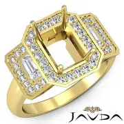 Diamond 3Stone Engagement Ring 18k Yellow Gold 0.95Ct Vintage Emerald Semi Mount