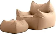 Viviendo Lazy Sofa Cozy Bean Bag Chair Leathaire Lazy Lounger with Ottoman Beanbag Cover Footrest (No Filling) - Beige