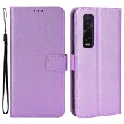 For Oppo Find X2 Pro Magnetic Clasp Anti-drop Diamond Texture Pu Leather Wallet Stand Cell Phone Case With Strap