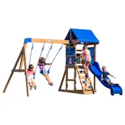 Backyard Discovery Aurora Cedar Wood Play Centre Swing Set with Slide and Fort