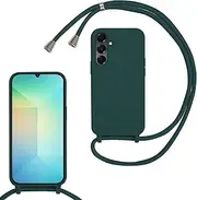 Silicone Mobile Phone Chain for Samsung Galaxy A26, Case with Strap, Adjustable Mobile Phone Necklace Case with Strap, Mobile Phone Case for Hanging, Case with Cord, Dark Green