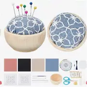 Sashiko Stitching Set: DIY Embroidery Pin Cushions with Wooden Base - Traditiona