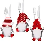 Christmas Utensil Holder - 3x Christmas Gnomes Dwarf Cutlery Bags | Spoon and Fork Holder Bag, Cutlery Holder for Dinner, Decorative Cutlery Organizer for Silverware