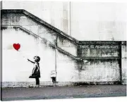 [Pyradecor] Large Banksy Grafitti Girl with Red Balloon Grey Love Pictures Paintings Canvas Prints Modern Canvas Wall Art for Living Room Bedroom Home Office Decorations