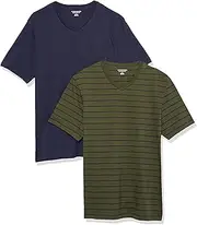 [Amazon Essentials] Men's Regular-Fit Short-Sleeve V-Neck T-Shirt (Available in Big & Tall), Pack of 2, Navy/Olive/Stripe, XX-Large Big Tall