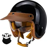 German Vintage Motorcycle Half Helmet, 3/4 Open Face Retro DOT/ECE Approved Helmets Motorbike Bowl Helmet for Adult Men and Women Vintage Moped ​Half Jet H,L(58-60CM)