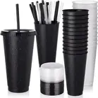 24 Pcs Tumblers with Lid and Straw Bulk, Reusable Plastic Cups 24 Oz, Glitter Wa