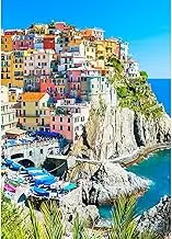 DPHERO DIY Cinque Terre Diamond Painting Pictures for Adults Beginners, 5D Village by The Sea Diamond Painting Set, DIY Round Stones Seascape Diamond Art Kits, Diamond Painting for Home Decor 30 x 40