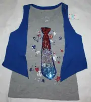 NWT Justice Girl's American USA Sequin Bow Tie Vest Shirt Top 10 Yrs